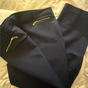 Anne Klein Navy Trousers with Gold Zipper Detail